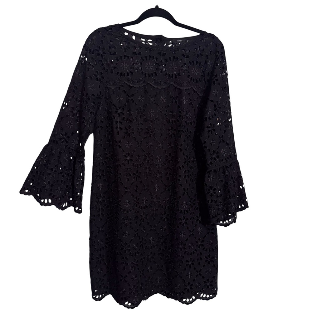 J. Crew Size 6 Black Bell Sleeve Embroidered Eyelet Dress Floral Boho Western